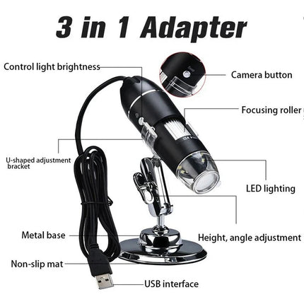 USB Digital Microscope 1600X Magnifying Tool 8 LED Light for Multi System