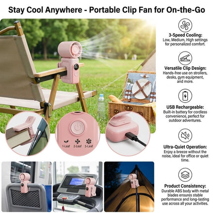 Portable USB Rechargeable Handheld Fan with Clip 3-Speed Mini Cooling Fan 1pc