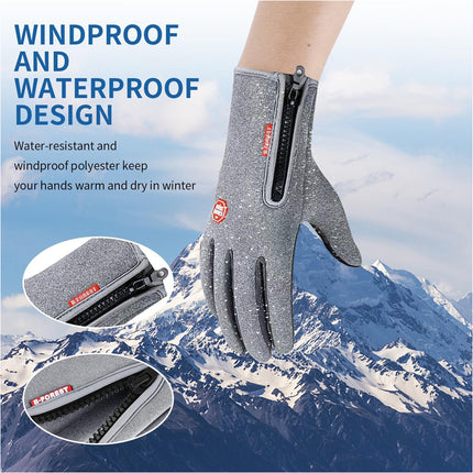 Grey Bike Cycling Gloves Touch Waterproof Full Finger Winter Fitness