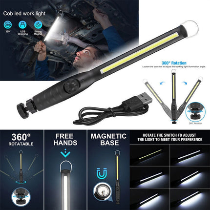 2PCS Rechargeable COB LED Slim Work Light Lamp Flashlight Inspect Folding Torch