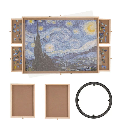 1000 Piece Puzzle Board with Drawer Cover Portable Wooden Jigsaw 29"x21.6"