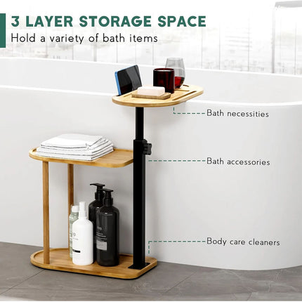 Bamboo Shower Shelf Bathroom Rack Storage Organiser Caddy 3 Tier 360° Rotating