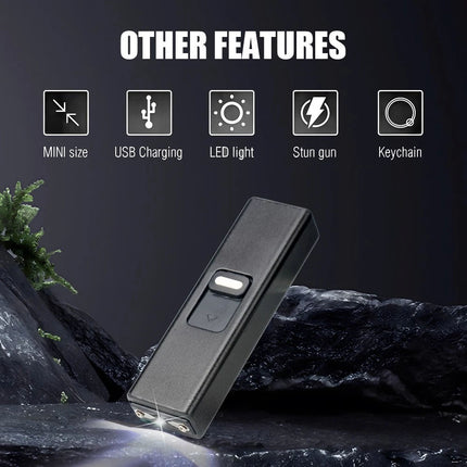 LED Torch Lamp USB Rechargeable Pocket Mini Keychain Keyring Stun Tool