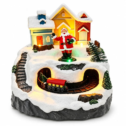 Resin Christmas Village House with Musical Light Up Train & LED Lights