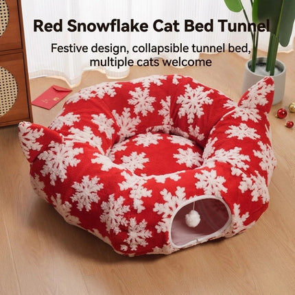 Cat Tunnel Bed Red Donut Rest Cave 90 cm Foldable Fabric Cotton Filled Channel
