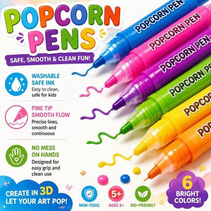 Christmas Cards Pens  3D Magic Popcorn Pens Puffy Paint Bubble Pen 3D Art Pens 12pcs
