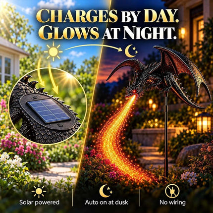 Solar Dragon Fire Garden Light Stake with Glowing Fiber-Optic Flamese Decor