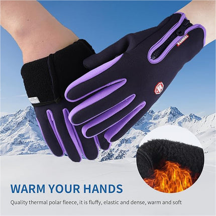 Purple Waterproof Winter Cycling Gloves Full Finger Touchscreen Bike Gloves