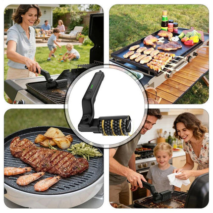 Rechargeable Black Electric BBQ Grill Brush with Two Replacement Brushes