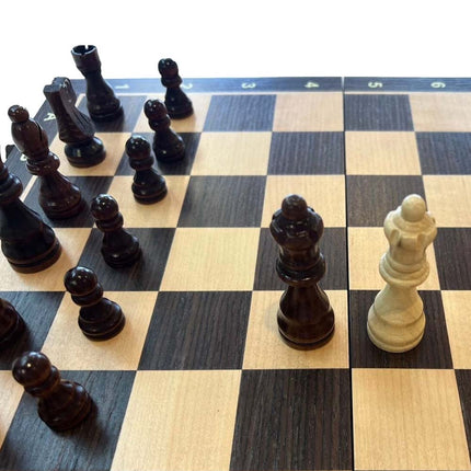 39cm Folding Wooden Chess Set Ebony & Oak Timber with Stable Pieces