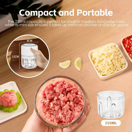 250ML USB Rechargeable Mini Food Garlic Grinder Electric Garlic Chopper Cordless