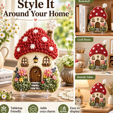 Whimsical Village 3D Fabric Poke Art Kit, Floral Mushroom Cottage Craft Set AU
