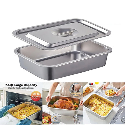 Stainless Steel Baking Pan Tray With Lid Cake Baking BBQ Pan Tray Roaster Pan