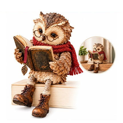 Reading Owl Resin Figurine Rustic Country Style Tabletop Ornament for Home Decor