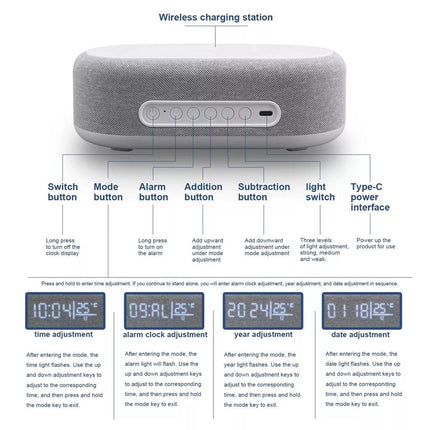 Digital Alarm Clock Charging Station Bluetooth Speaker 15W Wireless Fast Charger