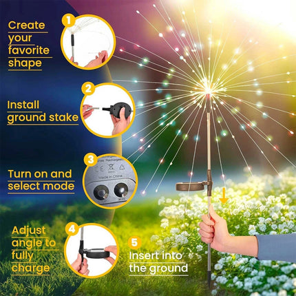2Pack Solar Powered Garden Outdoor Lights Firework Yard Pathway Christmas Lights