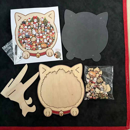 Christmas Cat Wooden Jigsaw Puzzle 135Pcs Morandi Coloured Brain Teaser