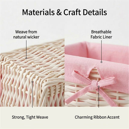 Pink 3 Pcs Wicker Storage Basket Washing Clothes Basket Hamper Picnic Basket set