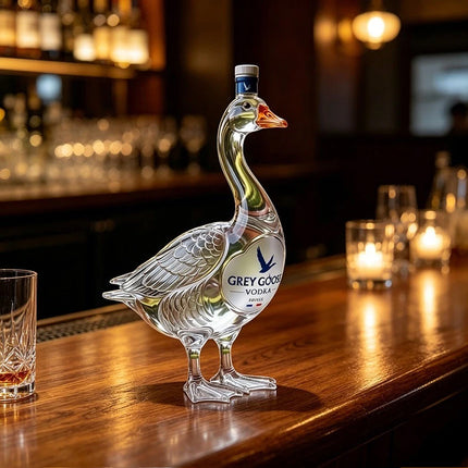 3D Sculpted Grey Goose Glass Whiskey Bottle for Home Bar Tabletop