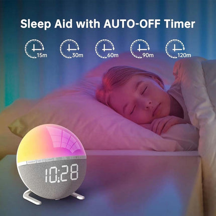 Alarm clock wake-up light with sunrise/sunset simulation, dual alarm clocks