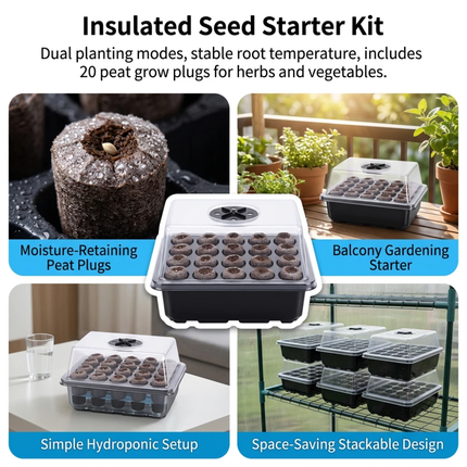 Seed Starter Tray 20 Cells Seedling Starter Kit with Grow Light Seed Germination