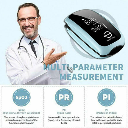 Rechargeable Finger Pulse Oximeter Blood Oxygen Saturation Heart Rate Monitor Blue