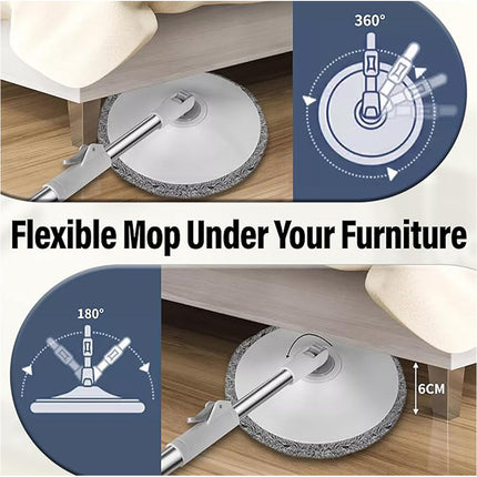2 Spin Mop Heads & 360°Spinning Stainless Steel Spinning Mop Bucket Easy Clean