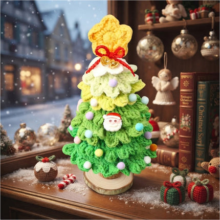 Handmade Crochet Christmas Tree Desktop Knitted Xmas Tree Ornament Desk 23cm Light Green