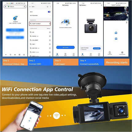 1080P 3 Channel Front Rear And Inside Dash Cam Night Vision G-Sensor APP Control