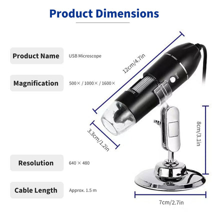 1600X Microscope 8LED Camera Magnifier Tool USB Digital for Android Mac Widows