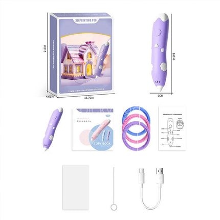 Rechargeable 3D Printing Pen 3Color PCL Filaments For DIY Crafting Drawing Gifts