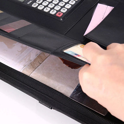 A4 Zipped Conference Folder Business Leather Document Bag Portfolio + Calculator