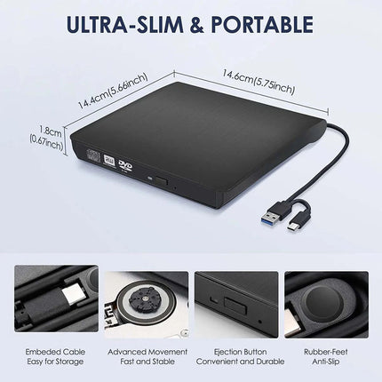 USB 3.0 External DVD CD VCD Writer Burner Reader Player Optical Drive for Laptop