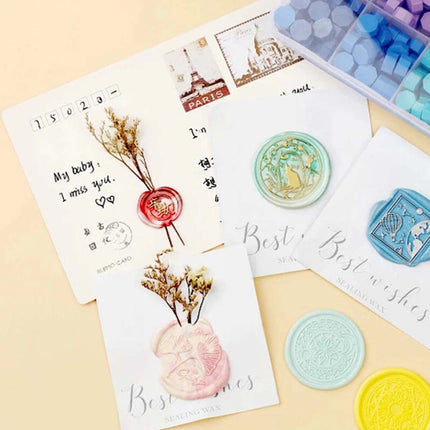 1200Pcs Colour Sealing Wax Mix Metallic Stick Beads Stamp Seal Candle Envelope 1Box Macaron and1Box bluegreen