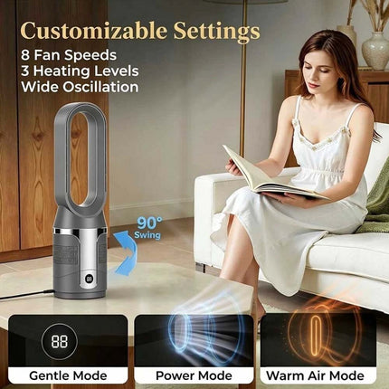 Bladeless Tower Fan 3In1 CoolHot Purifier Remote Control Space Heater Airflow Purification Black
