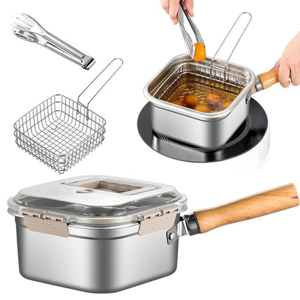 Detachable Handle Deep Frying Pot Tempura Fryer Pan French Fries Frying Basket