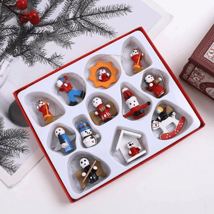 Boxed Set Wooden Ornaments Christmas Tree Hanging Set Holiday Decor