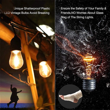 LED Festoon Light Solar String Light Waterproof Wedding Party Outdoor Bulb Decor
