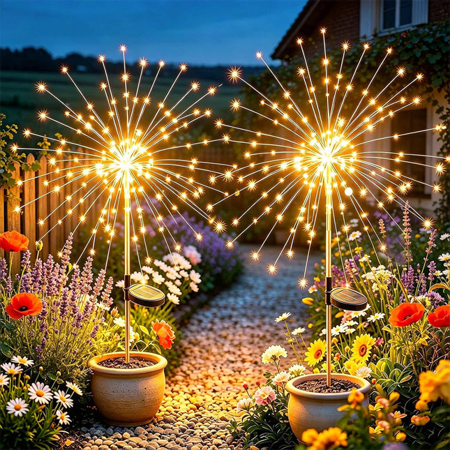 2Pack Solar Powered Garden Outdoor Lights Firework Yard Pathway Christmas Lights Warm