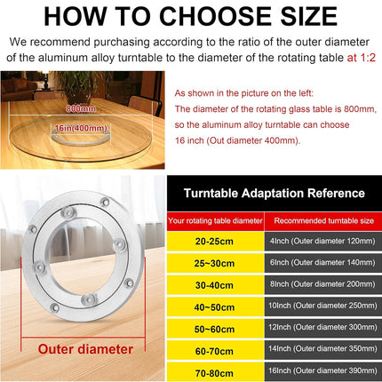 16" Aluminium Rotating Lazy Susan Bearing Turntable Round Swivel Plate