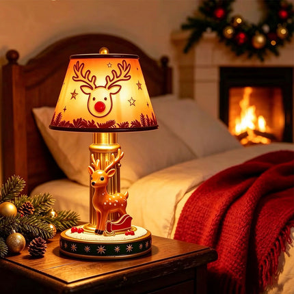 Christmas Elk Resin LED Table Lamp - Festive Holiday Decor & Gift Ornament