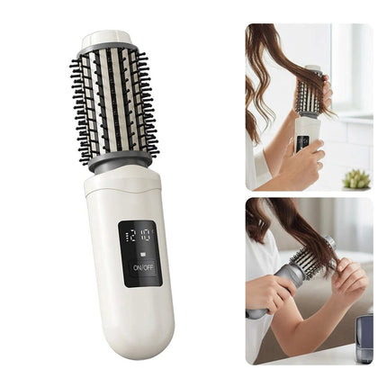 White Cordless Hot Brush & Hair Styler, Portable Travel Heated Curling Brush & Hair