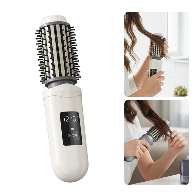 White Cordless Hot Brush & Hair Styler, Portable Travel Heated Curling Brush & Hair