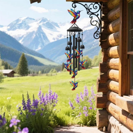 Hummingbird Wind Chimes Black Metal Windchimes Outdoors, Hummingbirds Gifts