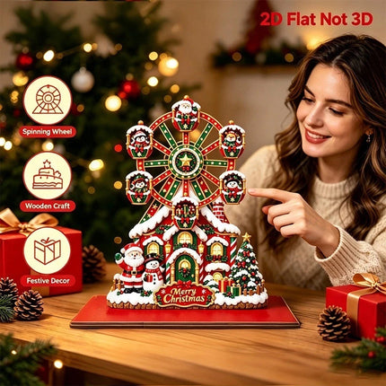 Wooden Christmas Ferris Wheel Ornament Hand-Rotating Tabletop Decor