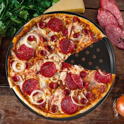 4Pcs Pizza Steel Pan for Oven Nonstick Perforated Round Pizza Baking Sheet Oven Tray 24.5+26+28+32cm