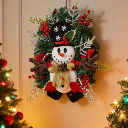 Snowman Christmas Wreath Artificial Front Door Garland Xmas Hanging Decoration