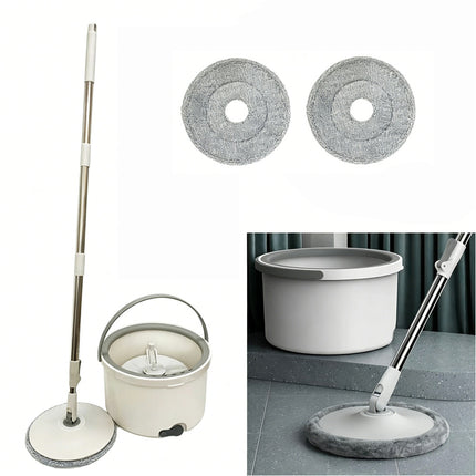2 Spin Mop Heads & 360°Spinning Stainless Steel Spinning Mop Bucket Easy Clean