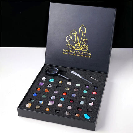 Geology Kit 43PCS Rocks Polished Crystal Stone Collection Box Christmas Gift