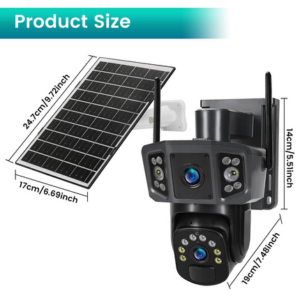 9MP Wireless Dual-Lens Outdoor Solar Security Camera System PTZ IP WIFI CCTV Cam